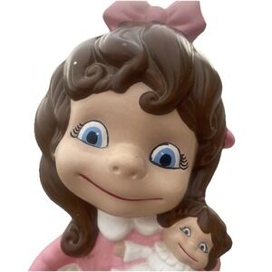 VTG Atlantic Mold Ceramic Girl w/ Pink Dress Doll Basket Rare 11''  Creepy Eyes